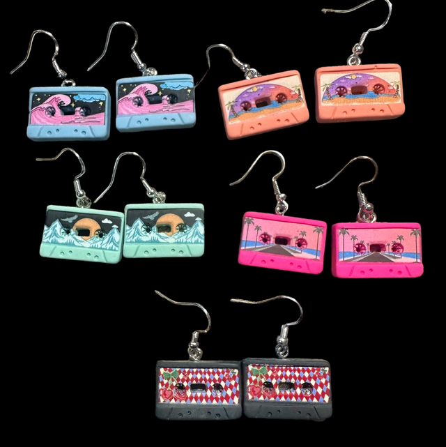 Multi Coloured Cassette Tape Earrings