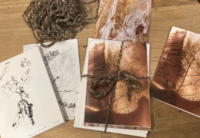 Strength and Fragility Set of 4 Notecards and Envelopes, featuring work by Catherine West, bundled with handspun yarn
