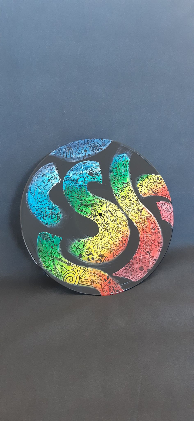 Disque Vinyle custom déco Doodle coloré