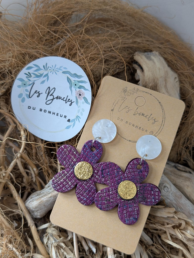 Boucles d&#039;oreilles Baby Marguerite  aubergine bm068