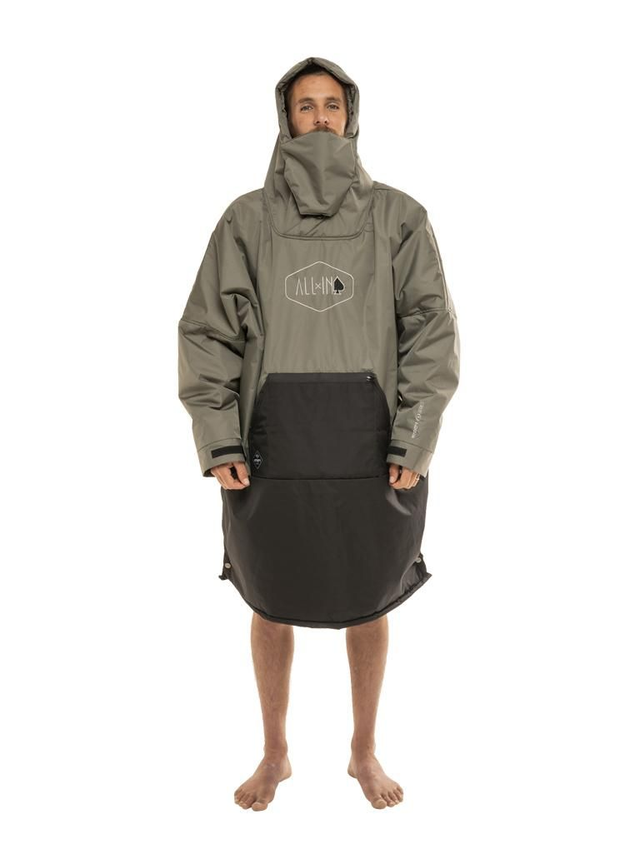 All In Storm Zip Up Poncho.  Black/Khaki Recycled Waterproof Changing Robe