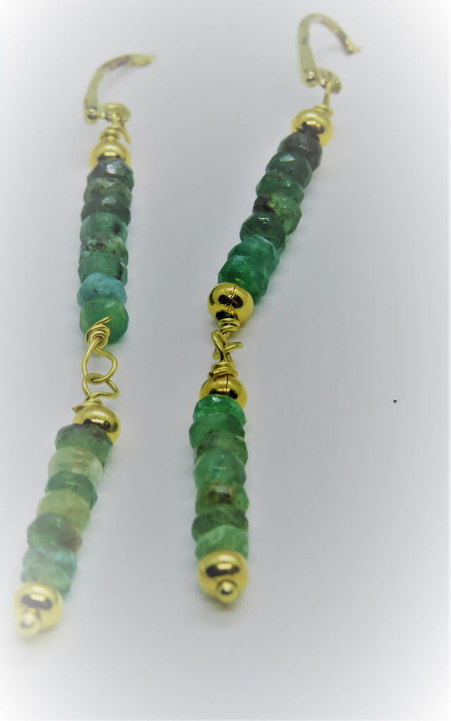 Gold plated Sterling Silver long gemstone bead earrings