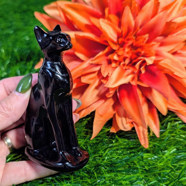 Obsidian Egyptian Carving - Bastet - Cat Goddess 