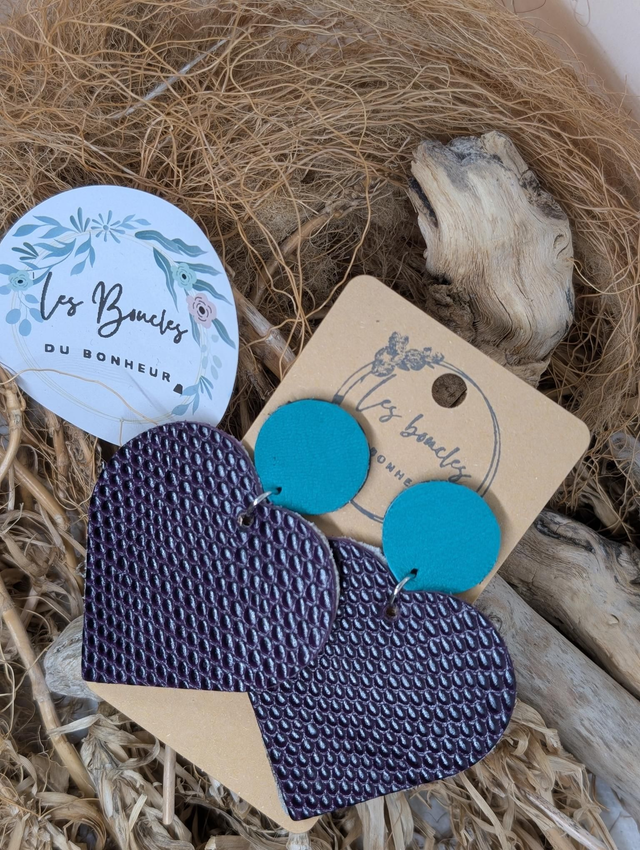 Boucles d&#039;oreilles Coeur ❤️  prune vert c2006