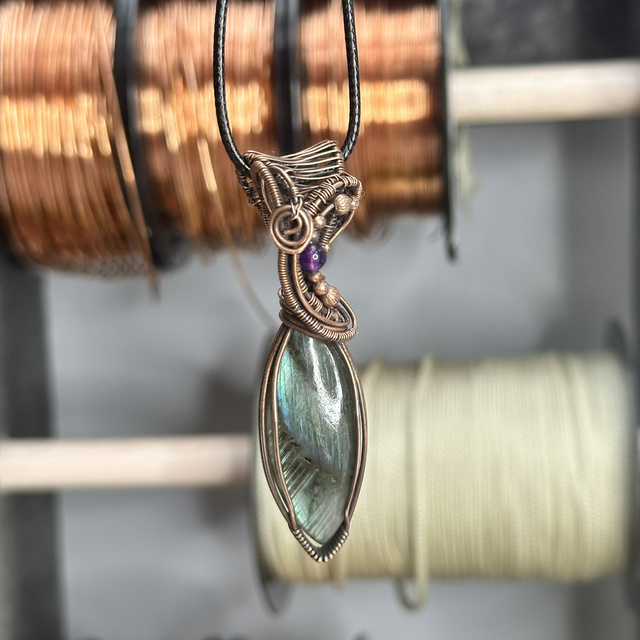 Labradorite pure copper wrapped pendant 