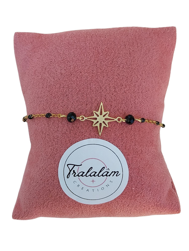 ✨Bracelet fin étoile polaire chaîne perles bohème noires✨(62BRA)
