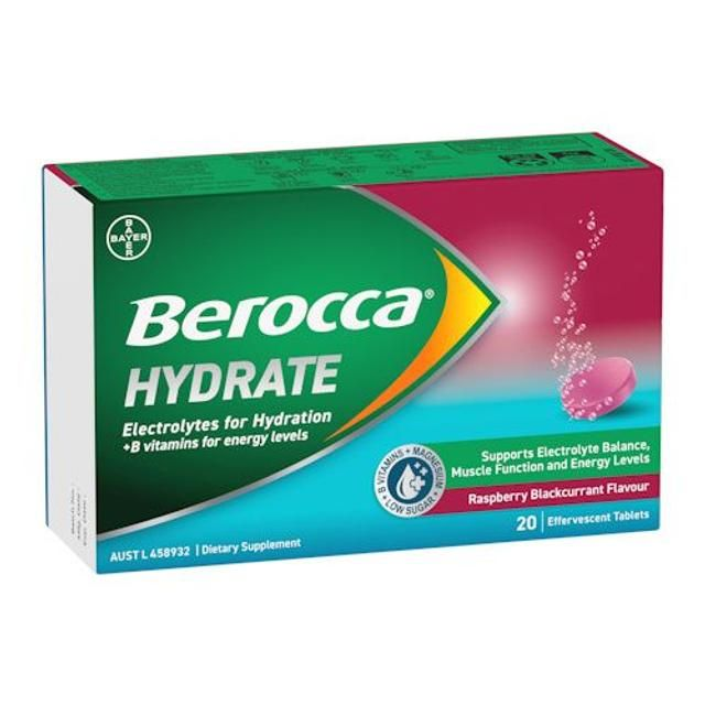 Berocca Hydrate Raspberry Blackcurrant 20 Effervescent Tablets