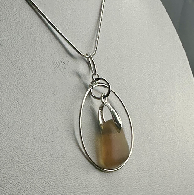 Brown seaglass 925 silver necklace 