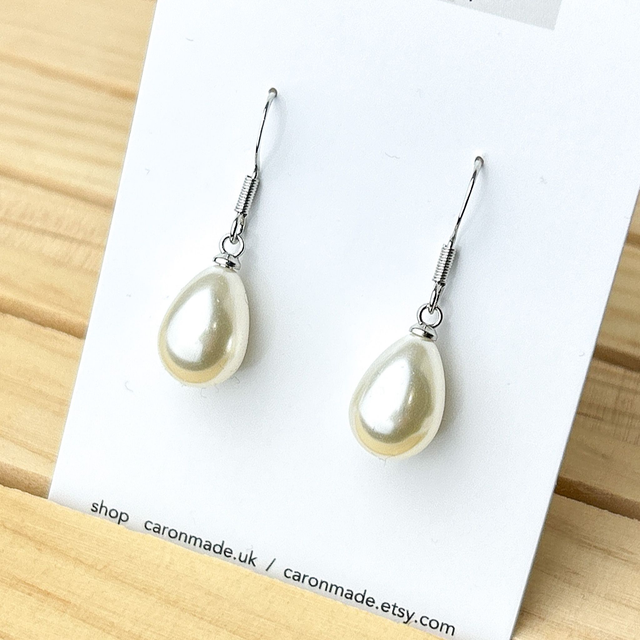Pearl drops, larger size, with silver hooks