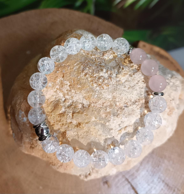 Bracelet en cristal de roche et quartz rose
