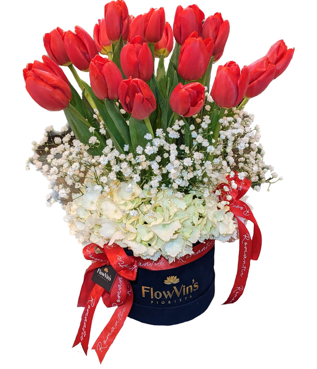 Flower Box con tulipani e ortensie