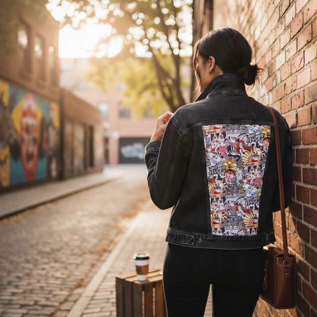 Veste en jean customisée manga taille M soldée 