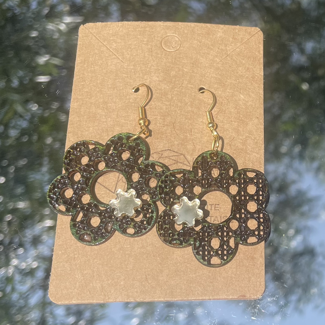 Boucles d oreilles fleurs effet cannage rotin 