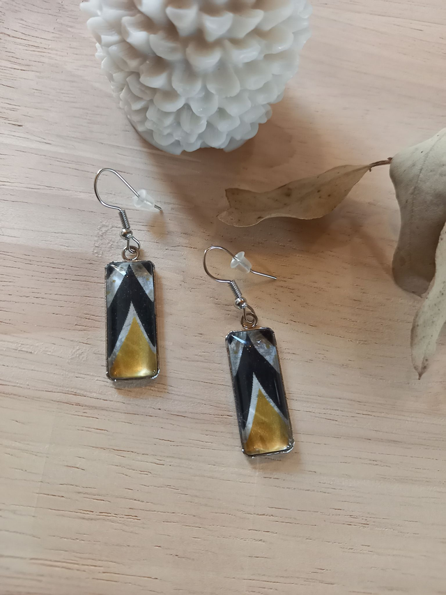 Boucles d&#039;oreilles Cabochon - cabochon rectangle - papier décoratif 