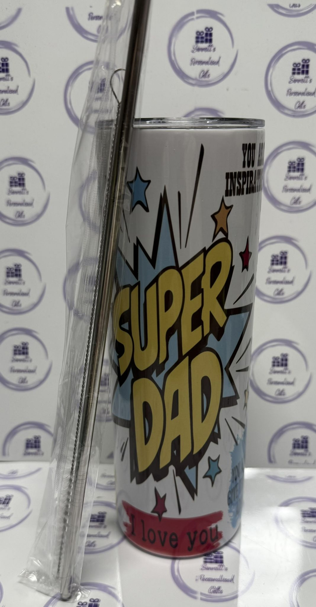 Super Dad metal 20 oz tumbler with metal straw and straw cleaner
