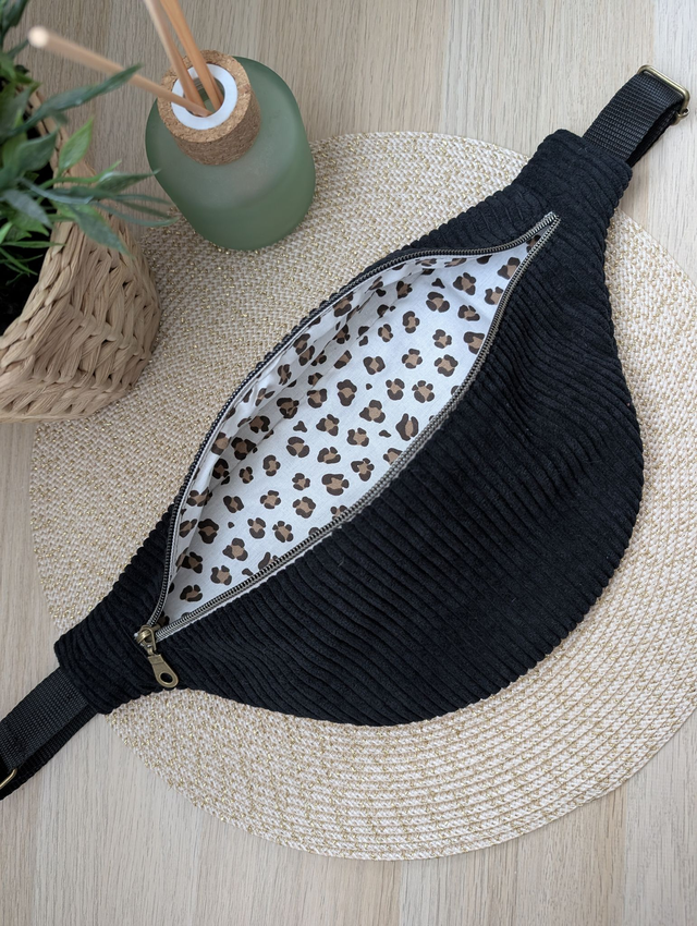 Sac banane femme velours cotelé noir 