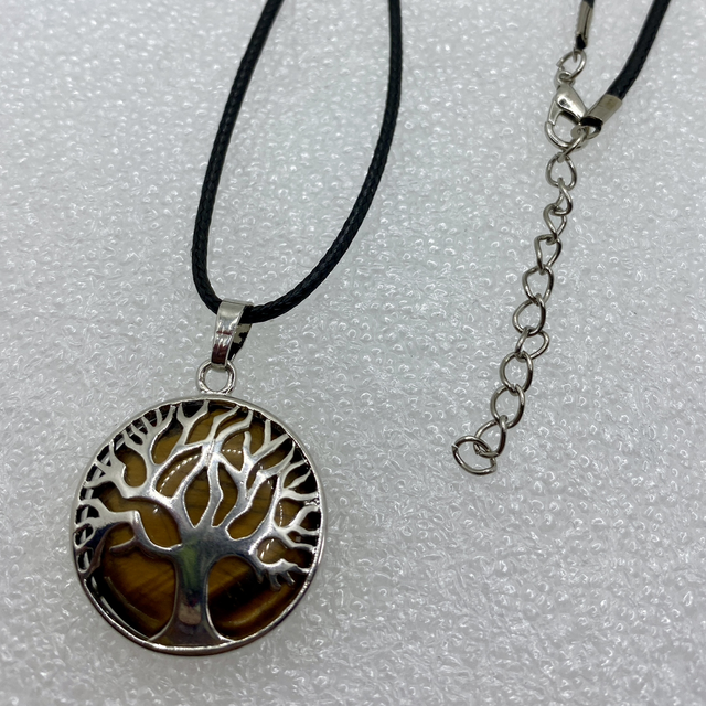 Pendentif arbre de vie en Oeil de Tigre - Cordon PU