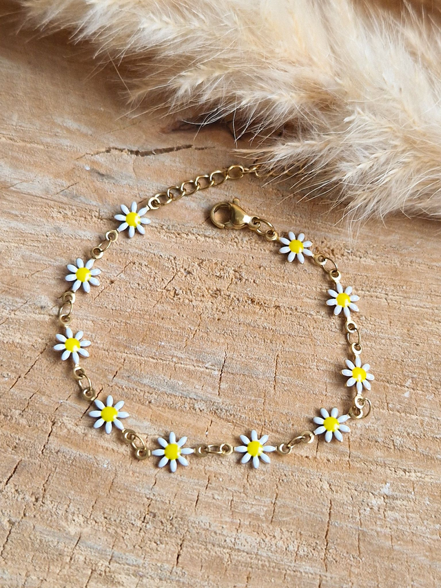 Bracelet "Marguerites" - Modèle doré et blanc