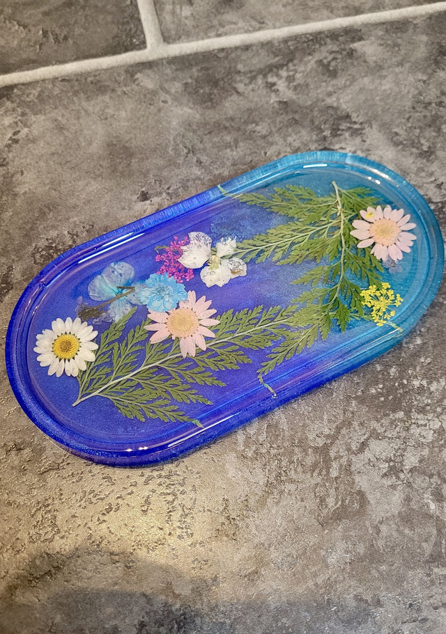 Trinket Tray - Dried Flowers, Blue Blend Base
