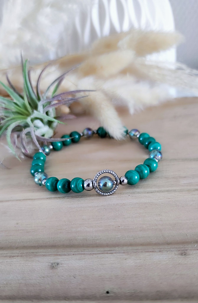 Bracelet Malachite et Cristal Aqua aura