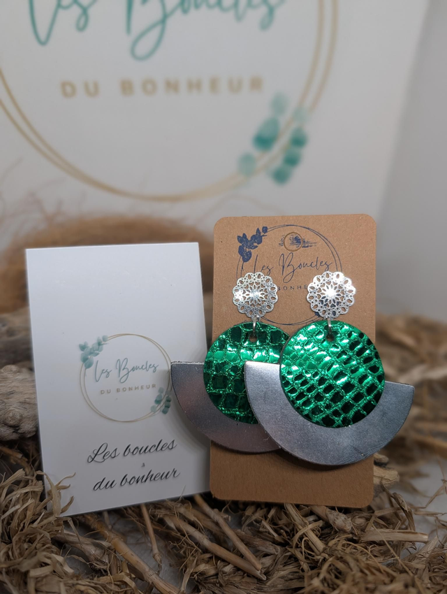 Boucles d'oreilles Dona vert argenté do012