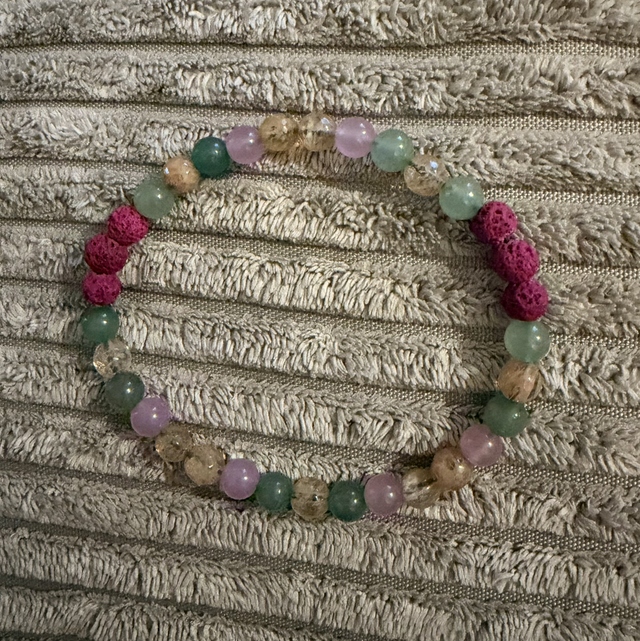 Citrine, Lavender Malaysian Jade, Green Aventurine, pink Lava Rock 7.5” bracelet 