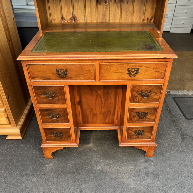 Reproduction Yew Wood Kneehole Twin Pedestal Desk