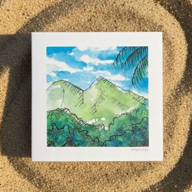 Aquarelle mini - Les Pitons du Carbet - reproduction