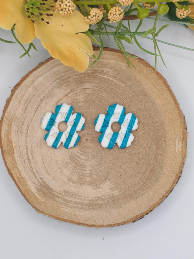 Fleurs Mohana rayées Blanc/Bleu 