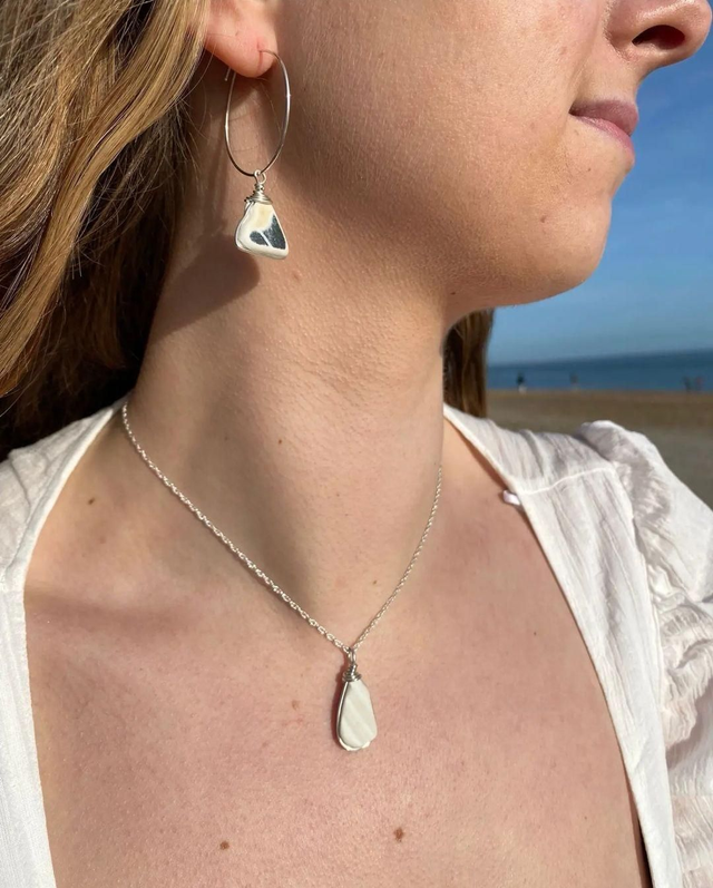 Textured white pottery pendant