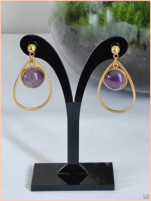 Clous d&#039;oreilles, pierre naturelle - Améthyste