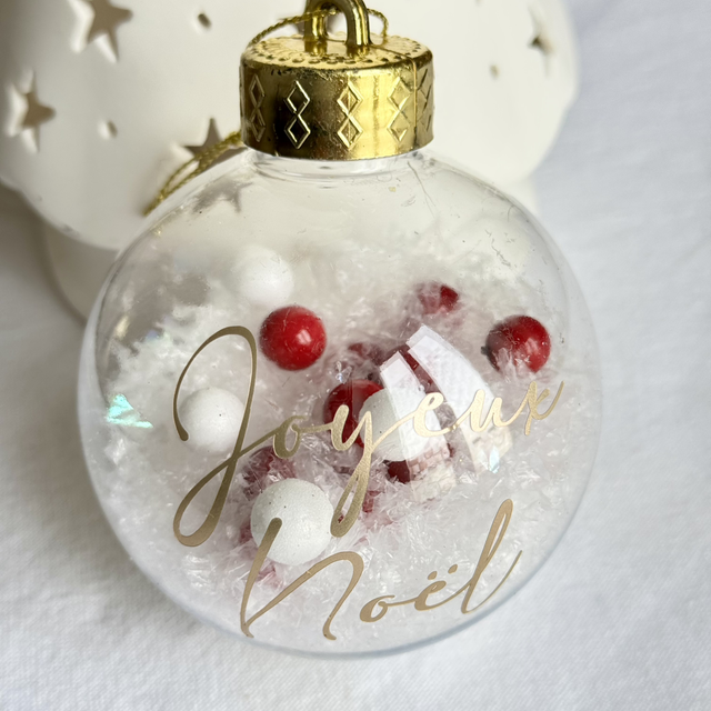 Boule Neige blanche et rouge &quot;Joyeux Noël&quot;  