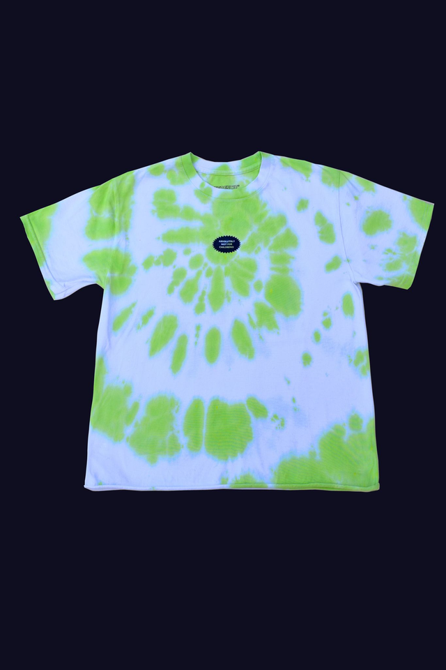 Dents de Scie® Tie &amp; Die Tee-shirt vert fluo encre bleue  