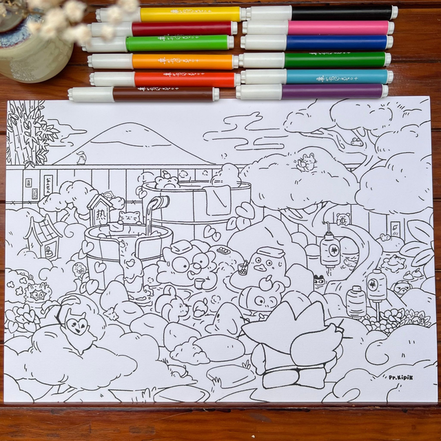 Affiche Coloriage - Onsen Party Coloriage