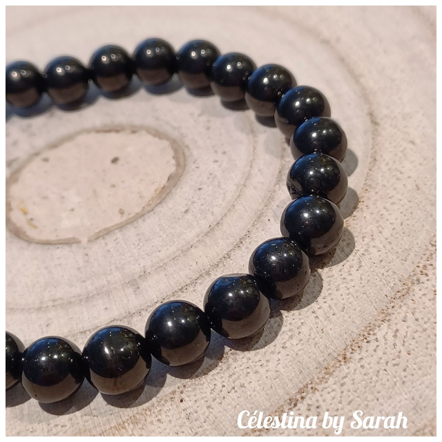Bracelet Jais noir de Mongolie 6mm Taille Dame