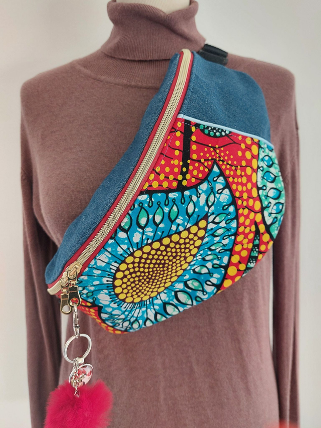 Sac banane en Jeans et Wax