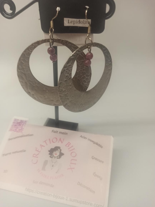 Boucle d'oreille lepidolite 