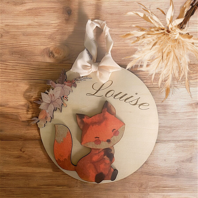 Décoration murale renard chambre bébé - Plaque de porte prénom enfant