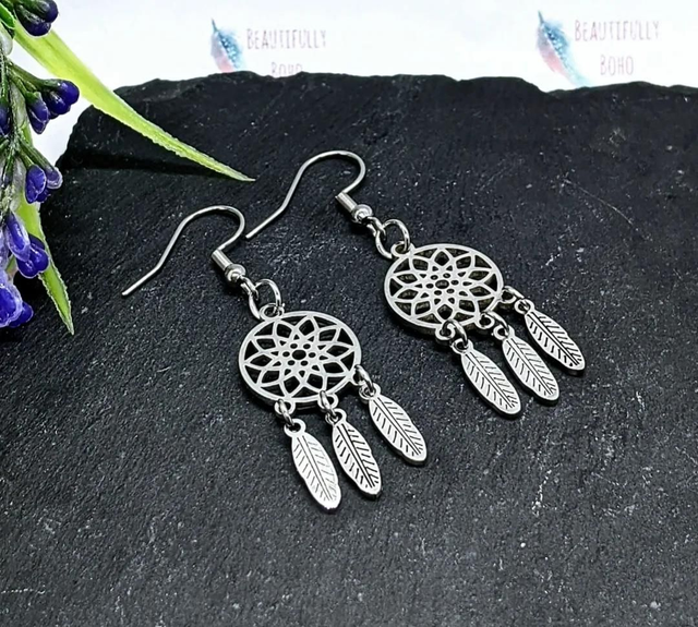 Stainless Steel Dreamcatcher Drop Earrings 