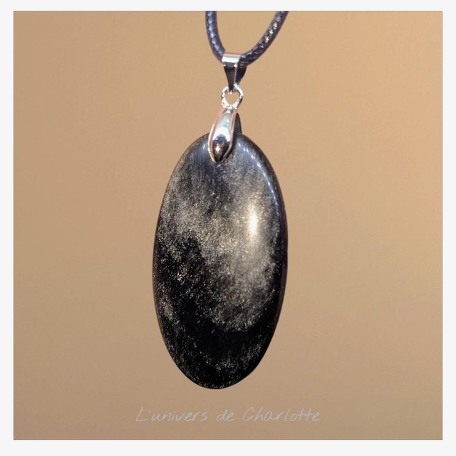 Pendentif &quot;Obsidienne argentée&quot; PN-018