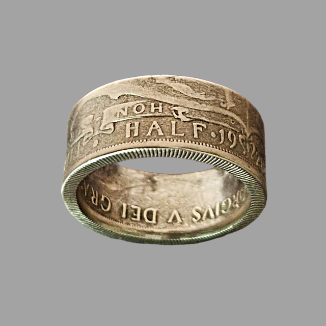 UK Half Crown 1920 Coin Ring – 50% Silver