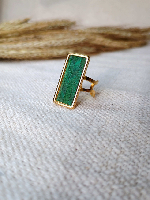 Bague RECTANGULAIRE Chevron Vert Jungle