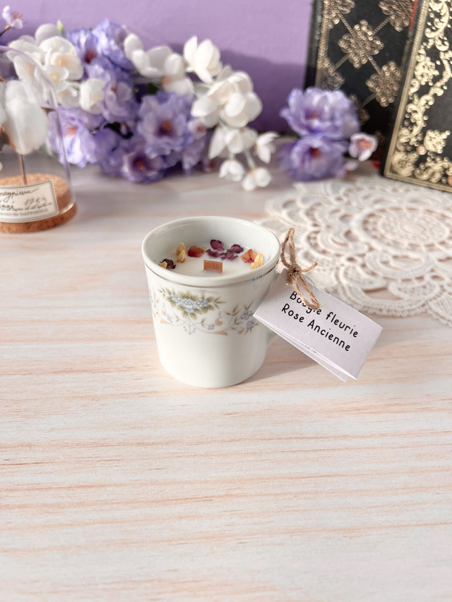 💜 Bougie Rose Ancienne - tasse à café "régence bleue"