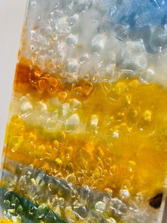 Strandkunst Glaspaneel 12x30 - op wit aluminium 20x40 - in wit houten baklijst 23x34 - Glasschildering met reliëf