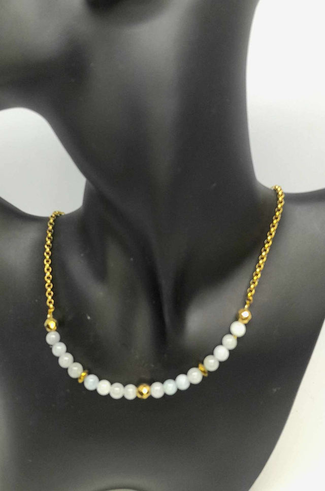 Collier aigue marine acier or inoxydable