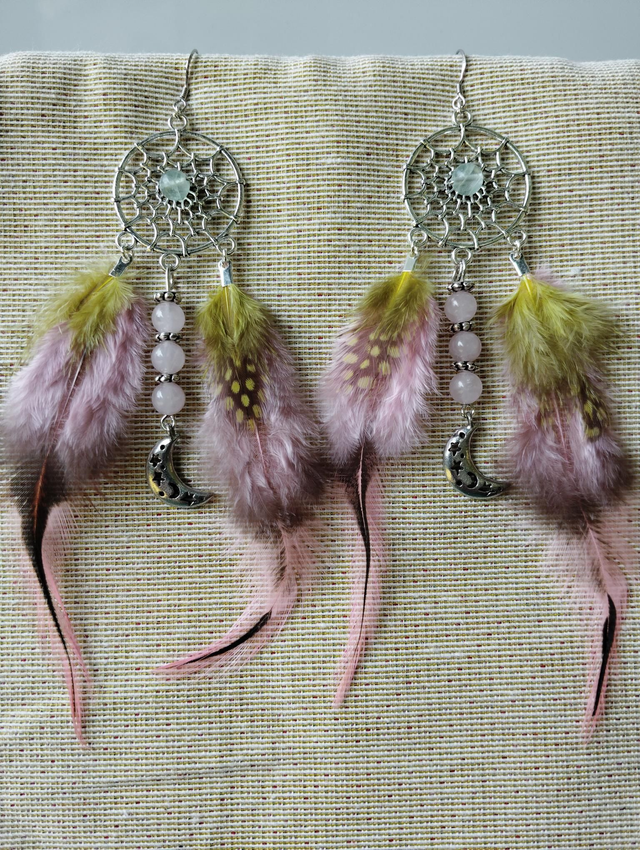 Boucles d'Oreilles Quartz Rose/Fluorite 
