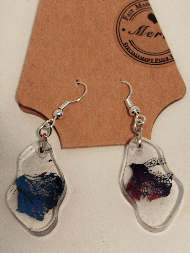 Boucle d'oreille vague petit modèle hortensia bleu et rose 