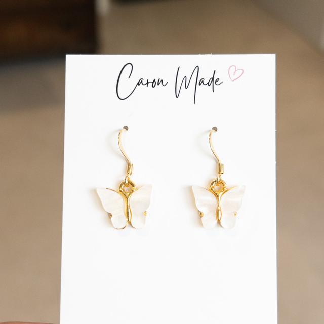 Butterfly charm earrings - black and gold  (1)