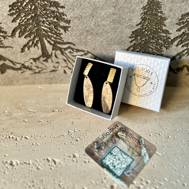 Boucles d'Oreilles "Solaire" Madré Cacao &amp; Acier Doré 