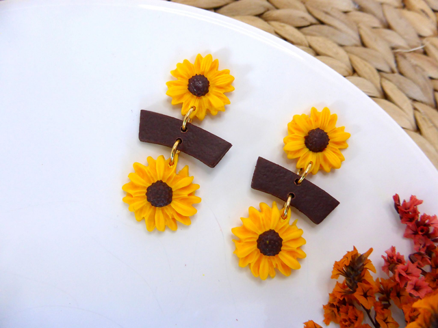 Boucles d'oreilles 2 fleurs - Tournesol